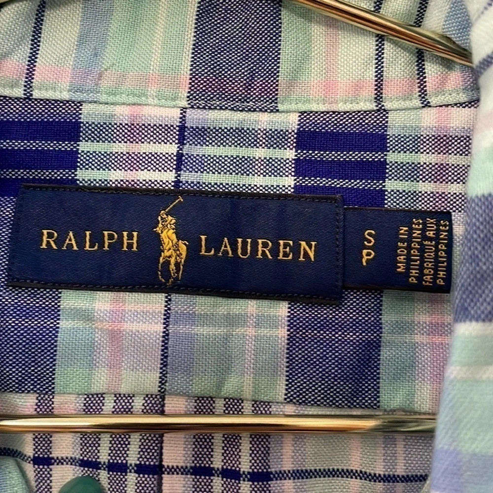 NWT Ralph Lauren Button Down Shirt Collared Long Sleeve Blue Plaid 100% Cotton S - Picture 2 of 6